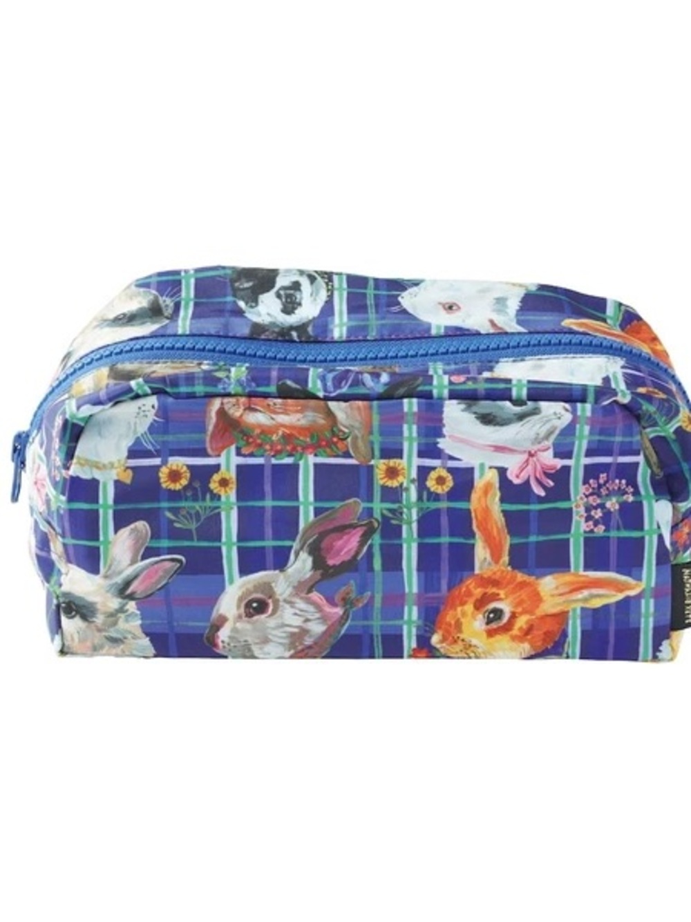 Nathalie Lete Toiletry Travel zip up bag. Plaid w/ Rabbit Heads! Brand New!
